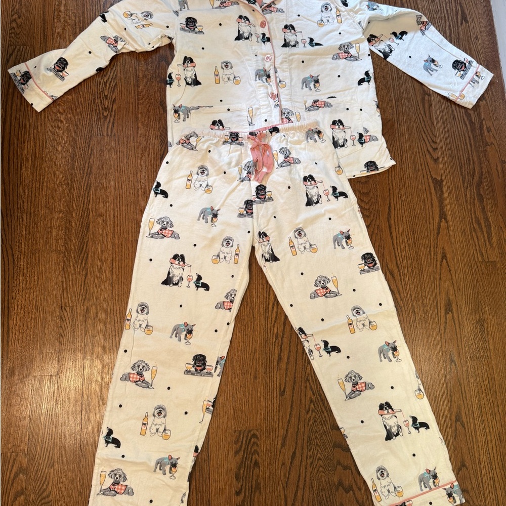 PJ Salvage Cream and Black Pajama Set with Dog Print